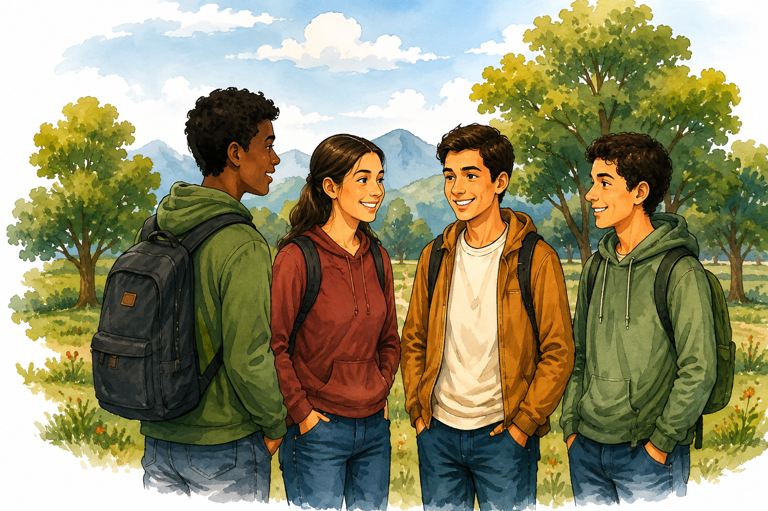 A group of young people standing together outdoors