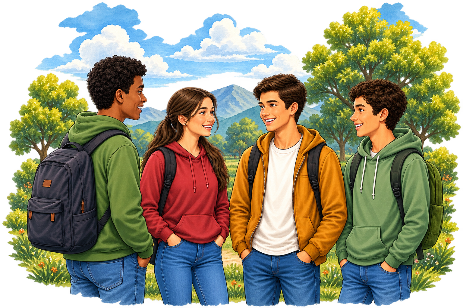 A group of young people standing together outdoors